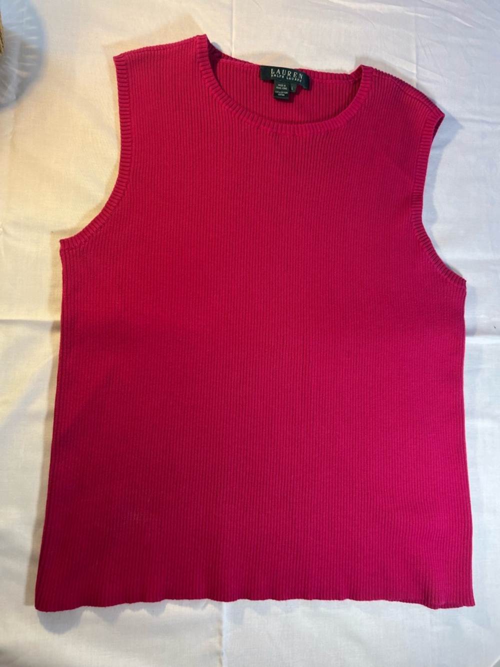 Women’s Large Ralph Lauren Fuchsia Ribbed Sleeveless 100% Cotton Scoop Neck Top